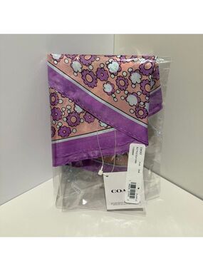 NEW Coach Floral Print Silk Diamond Scarf Purple CBO57 NWT